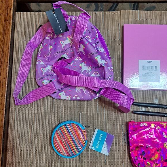 7 Piece Kendall & Kylie Purple Unicorn Mini Backpack Bag with Accessories - Picture 5 of 7